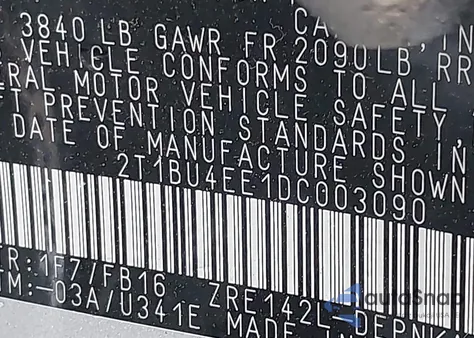 2013 Toyota Corolla Le z USA, uszkodzony, nr VIN 2T1BU4EE1DC003090